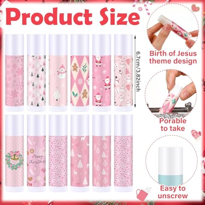 Maxcheck 48 PCS CHRISTMAS LIP BALM BULK MINI CANDY CANE LIP BALM MOISTURIZING GIFT CHRISTMAS STOCKING STUFFERS FOR XMAS PARTY GIFTS COWORKER STAFF EMPLOYEE APPRECIATION GIFTS(SWEET XMAS) - Image 2